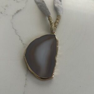 Anthropologie Serefina Gray Agate Pendant Necklace with Ribbon Pull Adjustable